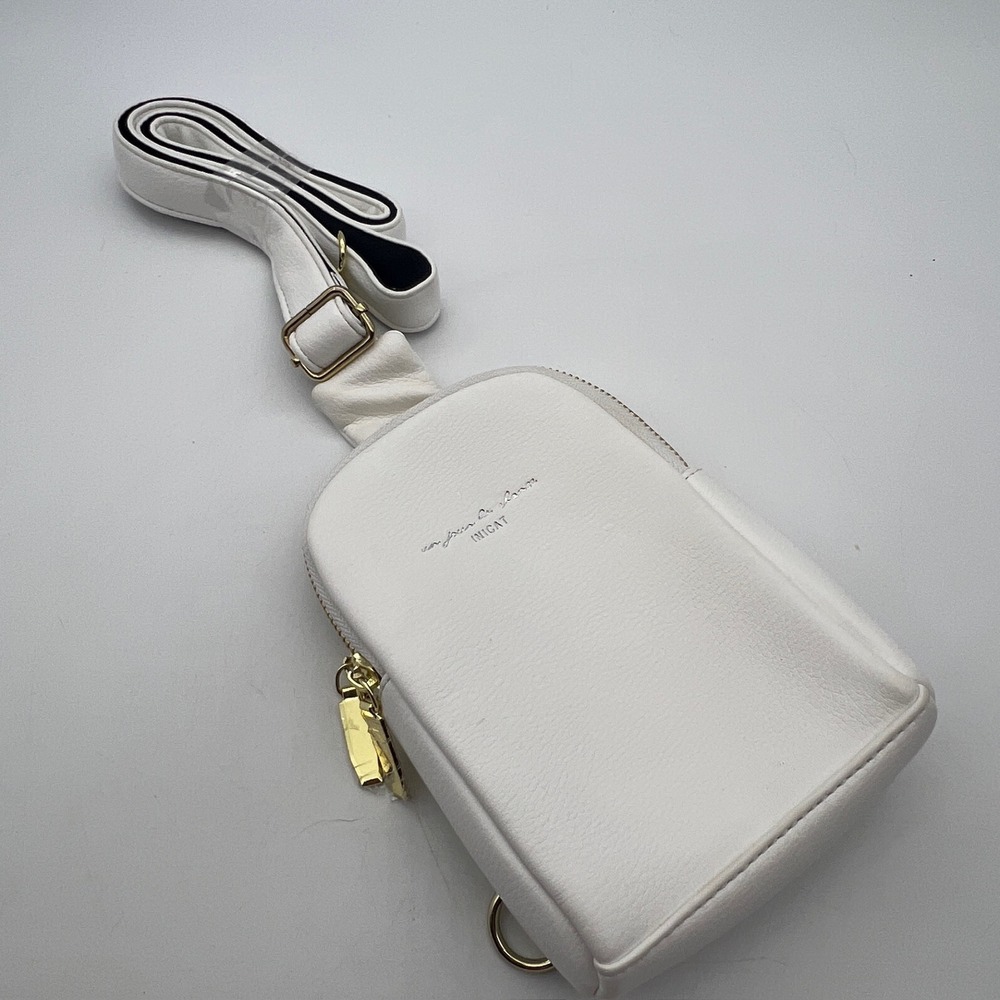 INICAT White Vegan Leather Sling Bag Crossbody Chest Pack Gold‎ Hardware Small